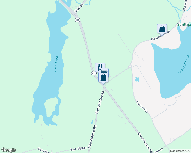 map of restaurants, bars, coffee shops, grocery stores, and more near 222 Barre Paxton Road in Rutland