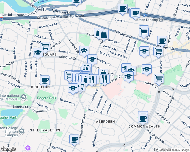 map of restaurants, bars, coffee shops, grocery stores, and more near 22 Sparhawk Street in Boston