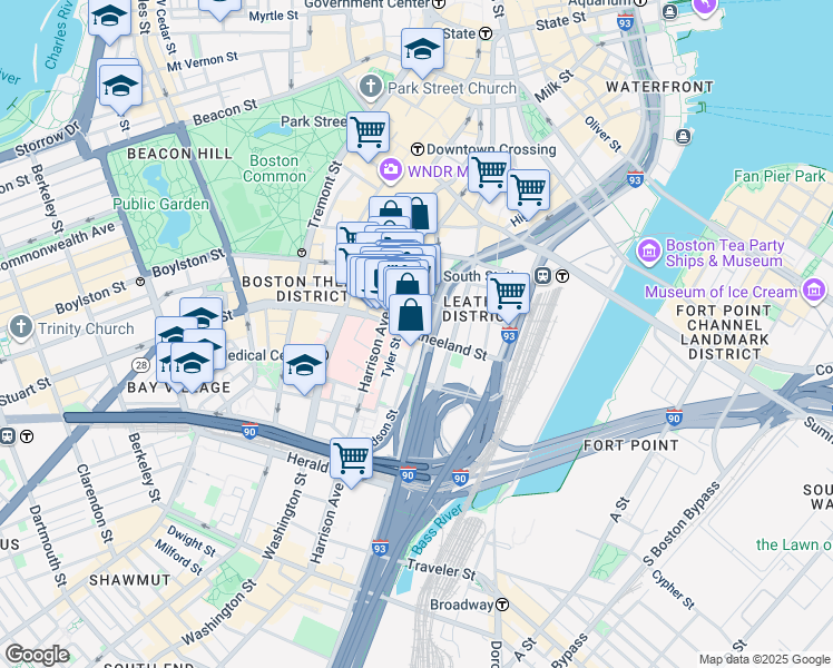 map of restaurants, bars, coffee shops, grocery stores, and more near in Boston