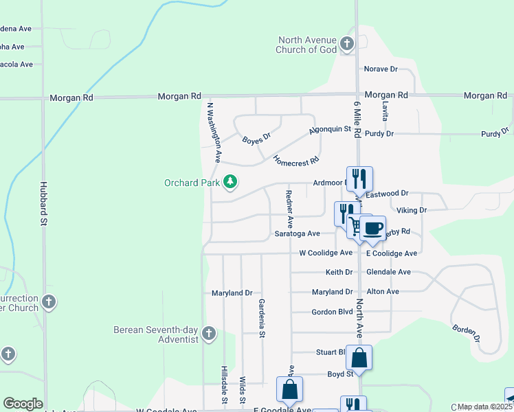 map of restaurants, bars, coffee shops, grocery stores, and more near 337 Sunwood Drive in Battle Creek