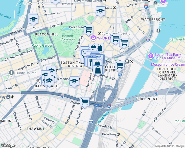 map of restaurants, bars, coffee shops, grocery stores, and more near in Boston