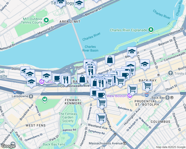 map of restaurants, bars, coffee shops, grocery stores, and more near 559 Massachusetts 2A in Boston