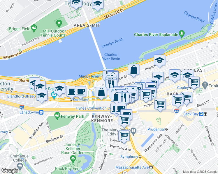 map of restaurants, bars, coffee shops, grocery stores, and more near 559 Massachusetts 2A in Boston