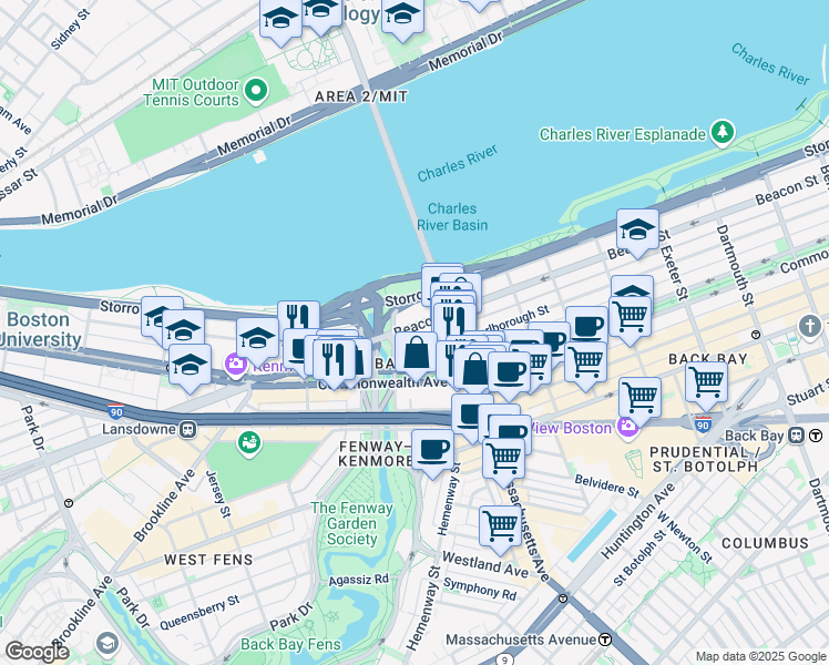 map of restaurants, bars, coffee shops, grocery stores, and more near in Boston