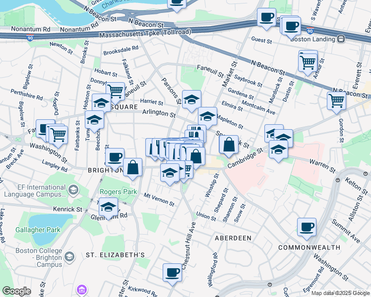 map of restaurants, bars, coffee shops, grocery stores, and more near 55 Leicester Street in Boston