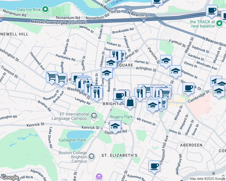 map of restaurants, bars, coffee shops, grocery stores, and more near 59 Brock Street in Boston
