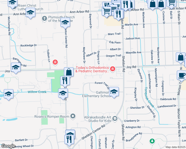 map of restaurants, bars, coffee shops, grocery stores, and more near 44892 Trails Court in Canton