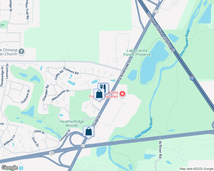 map of restaurants, bars, coffee shops, grocery stores, and more near 5660 Middlebury Lane in Gurnee