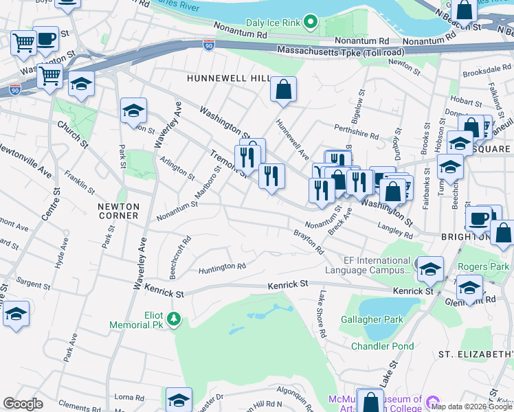map of restaurants, bars, coffee shops, grocery stores, and more near 116 Tremont Street in Boston