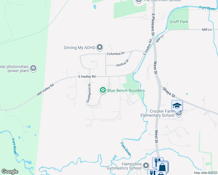 map of restaurants, bars, coffee shops, grocery stores, and more near 147 Brittany Manor Drive in Amherst