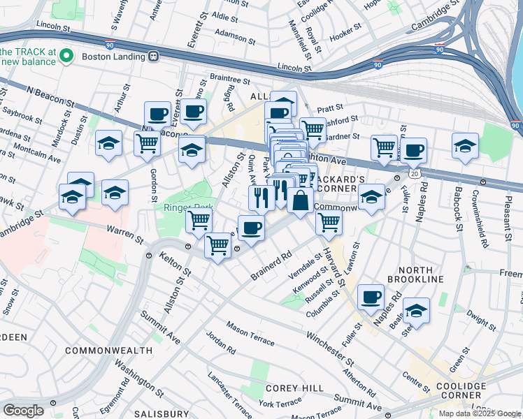 map of restaurants, bars, coffee shops, grocery stores, and more near 10-14 Park Vale Avenue in Boston