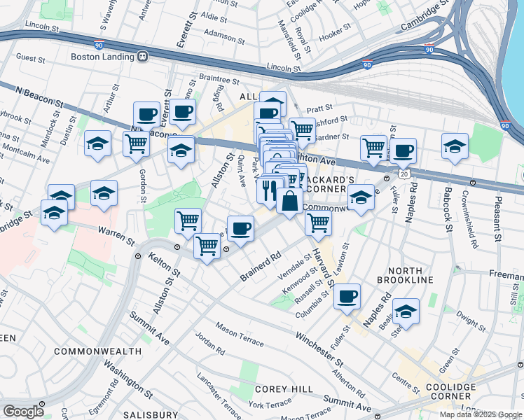 map of restaurants, bars, coffee shops, grocery stores, and more near 10-14 Park Vale Avenue in Boston