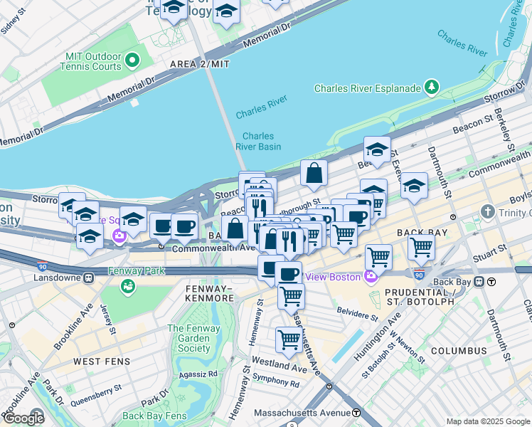 map of restaurants, bars, coffee shops, grocery stores, and more near 559 Massachusetts 2A in Boston
