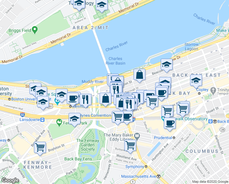 map of restaurants, bars, coffee shops, grocery stores, and more near 559 Massachusetts 2A in Boston