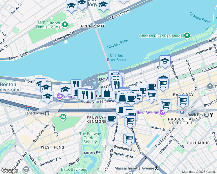 map of restaurants, bars, coffee shops, grocery stores, and more near in Boston
