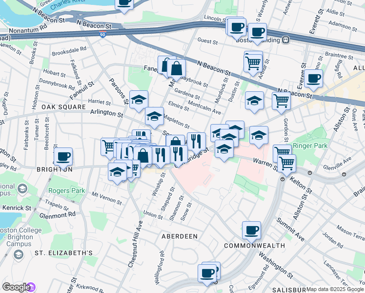 map of restaurants, bars, coffee shops, grocery stores, and more near 15 Sparhawk Street in Boston