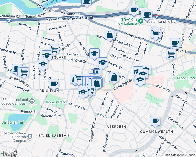 map of restaurants, bars, coffee shops, grocery stores, and more near 359 Market Street in Boston