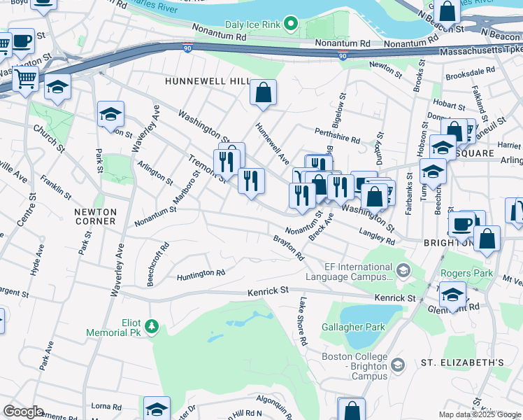 map of restaurants, bars, coffee shops, grocery stores, and more near in Boston