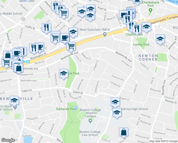 map of restaurants, bars, coffee shops, grocery stores, and more near 9 Princeton Street in Newton