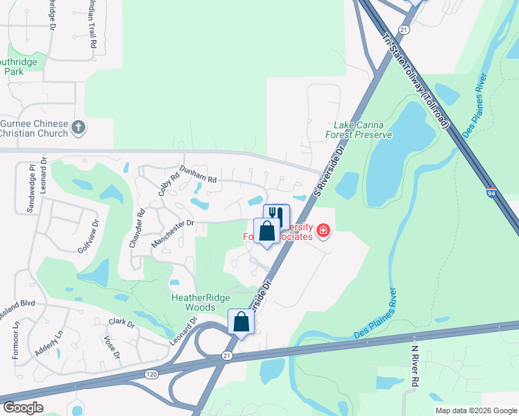 map of restaurants, bars, coffee shops, grocery stores, and more near 5734 Regency Court in Gurnee