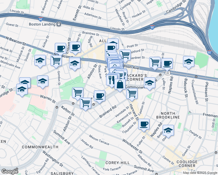 map of restaurants, bars, coffee shops, grocery stores, and more near 10-14 Park Vale Avenue in Boston