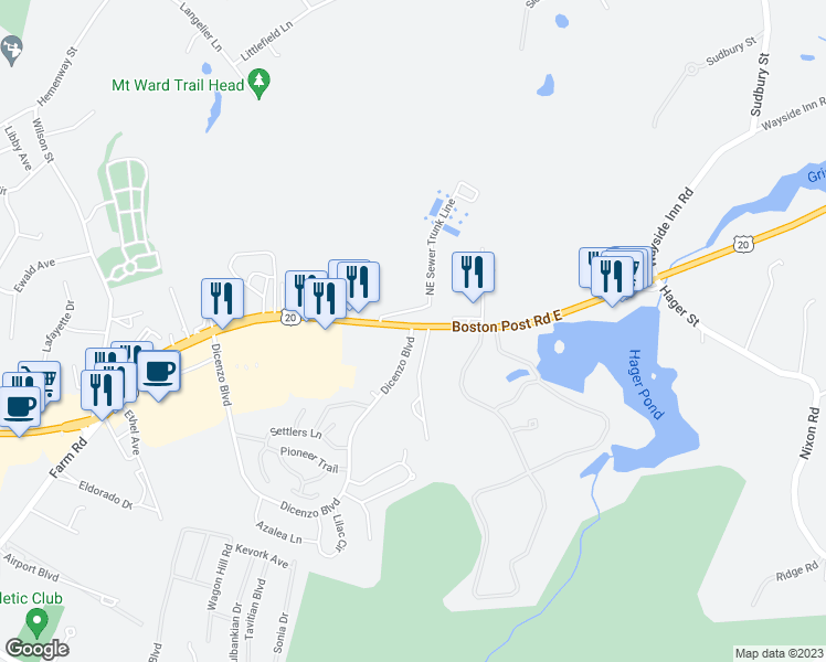 map of restaurants, bars, coffee shops, grocery stores, and more near 849 Boston Post Road East in Marlborough