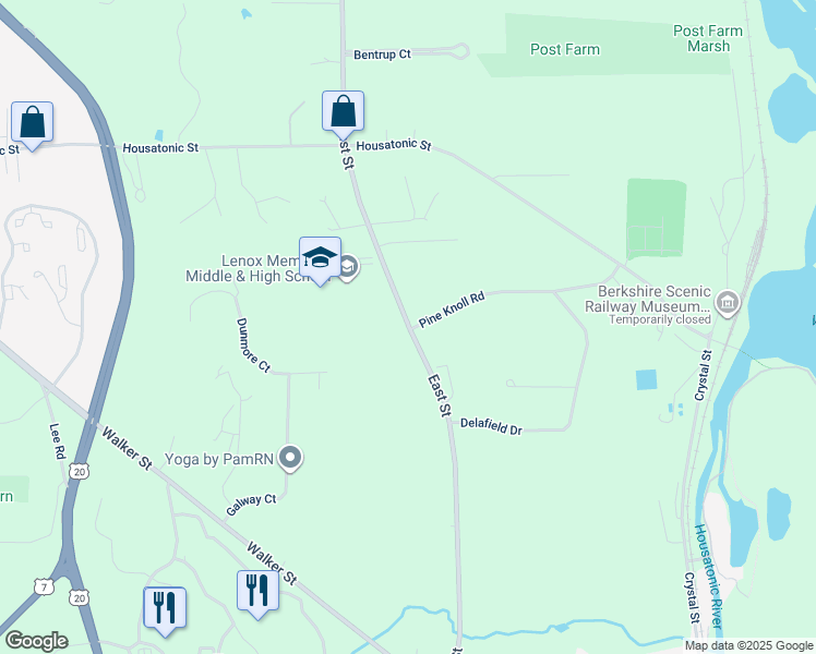 map of restaurants, bars, coffee shops, grocery stores, and more near 161 East Street in Lenox