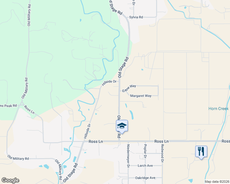 map of restaurants, bars, coffee shops, grocery stores, and more near 2361 Old Stage Road in Central Point