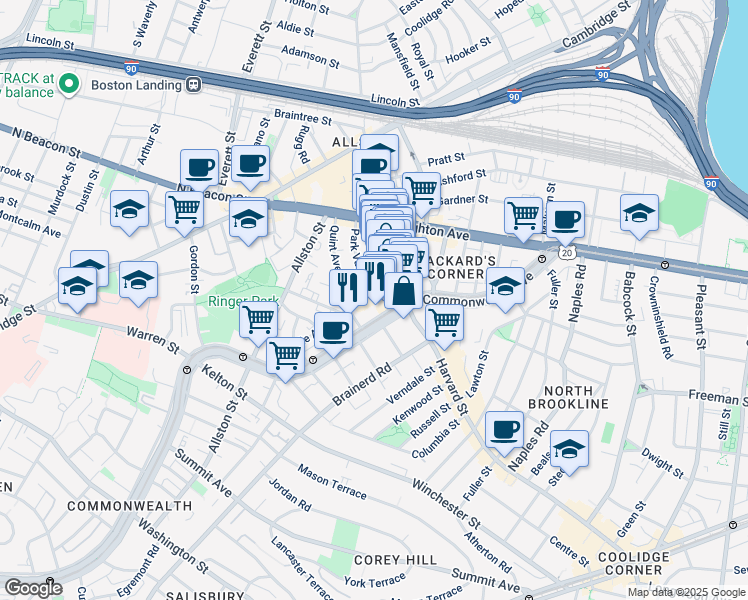 map of restaurants, bars, coffee shops, grocery stores, and more near 10-14 Park Vale Avenue in Boston