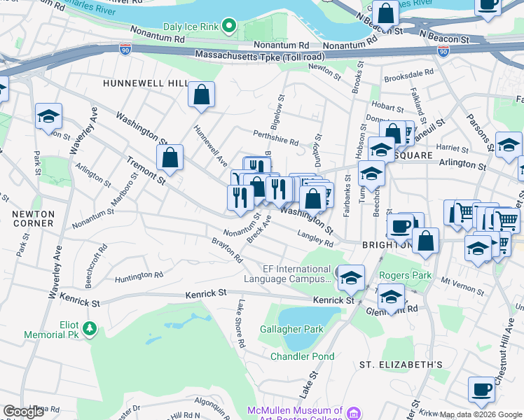 map of restaurants, bars, coffee shops, grocery stores, and more near 600 Washington Street in Boston
