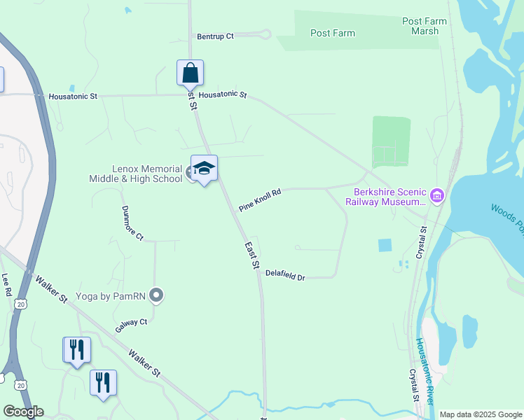 map of restaurants, bars, coffee shops, grocery stores, and more near 11-19 Pine Knoll Rd in Lenox