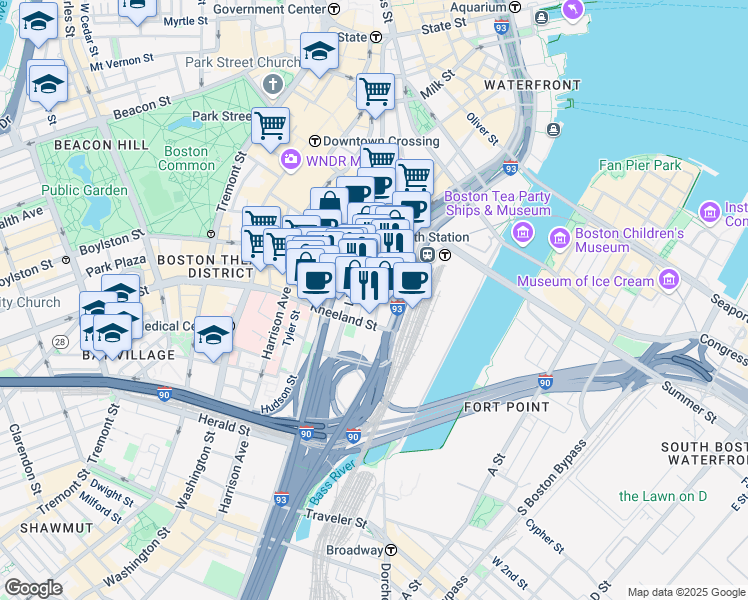 map of restaurants, bars, coffee shops, grocery stores, and more near 7 Utica Street in Boston