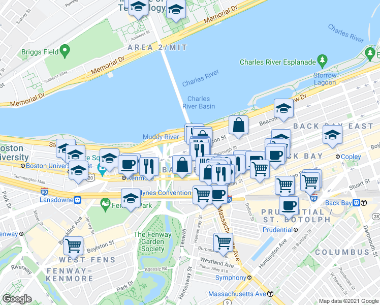 map of restaurants, bars, coffee shops, grocery stores, and more near 559 Massachusetts 2A in Boston