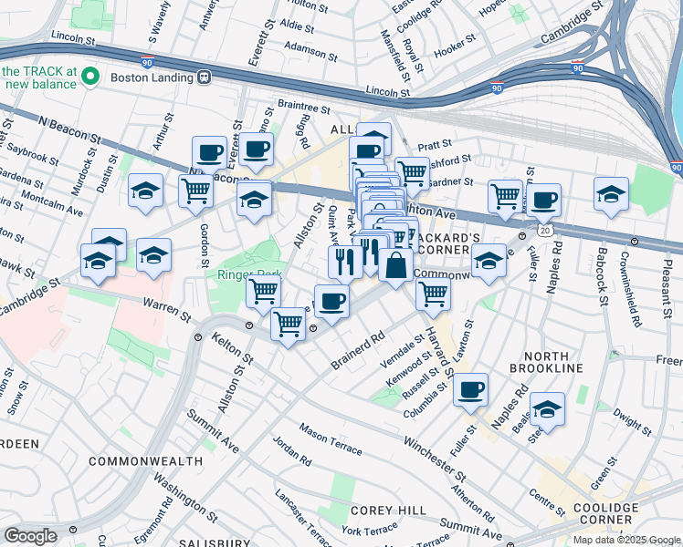 map of restaurants, bars, coffee shops, grocery stores, and more near 10-14 Park Vale Avenue in Boston
