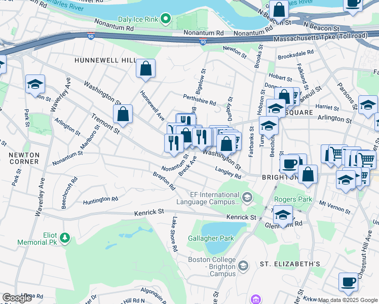 map of restaurants, bars, coffee shops, grocery stores, and more near 600 Washington Street in Boston