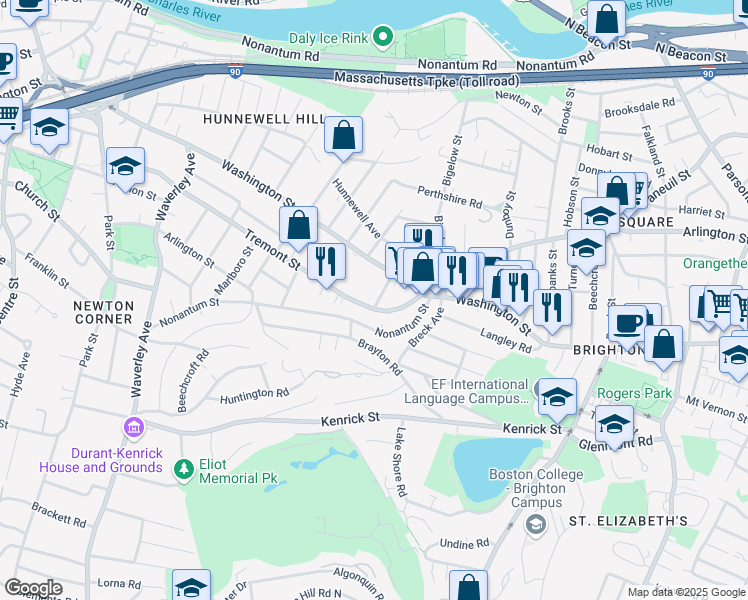 map of restaurants, bars, coffee shops, grocery stores, and more near 11 Tip Top Street in Boston