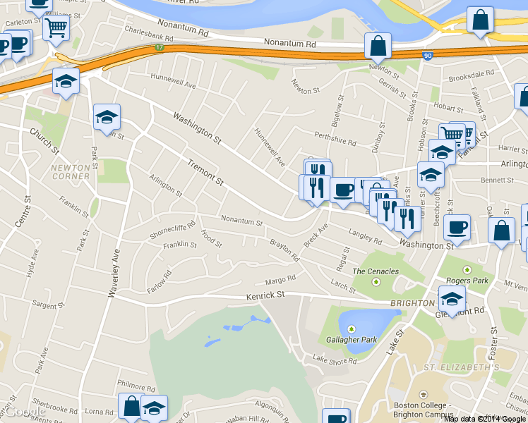 map of restaurants, bars, coffee shops, grocery stores, and more near in Boston
