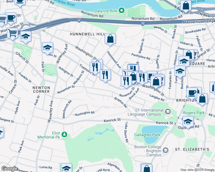 map of restaurants, bars, coffee shops, grocery stores, and more near in Boston