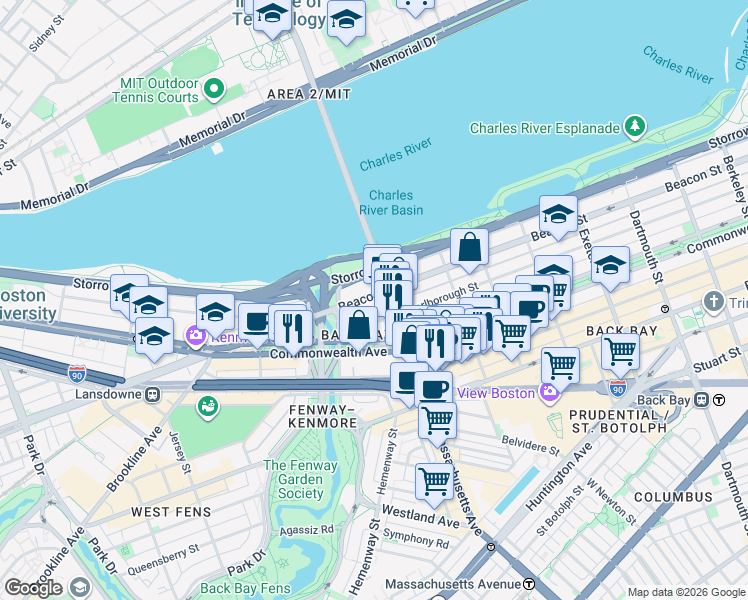 map of restaurants, bars, coffee shops, grocery stores, and more near 559 Massachusetts 2A in Boston