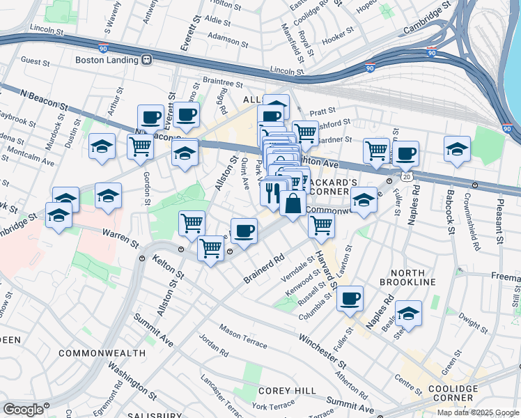 map of restaurants, bars, coffee shops, grocery stores, and more near 10-14 Park Vale Avenue in Boston