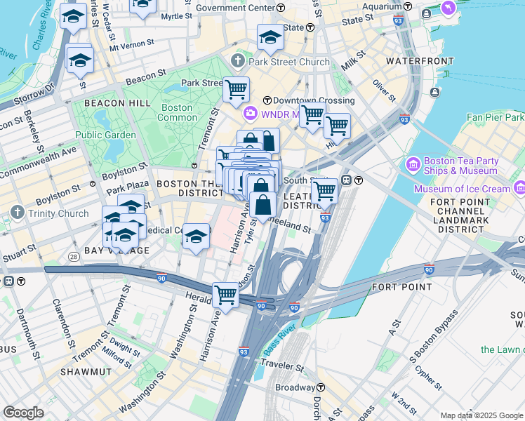 map of restaurants, bars, coffee shops, grocery stores, and more near in Boston