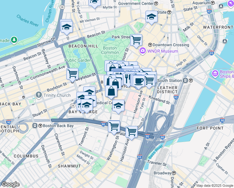 map of restaurants, bars, coffee shops, grocery stores, and more near 252 Tremont Street in Boston