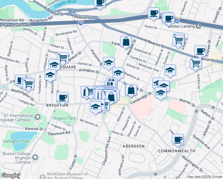 map of restaurants, bars, coffee shops, grocery stores, and more near 375 Market Street in Boston
