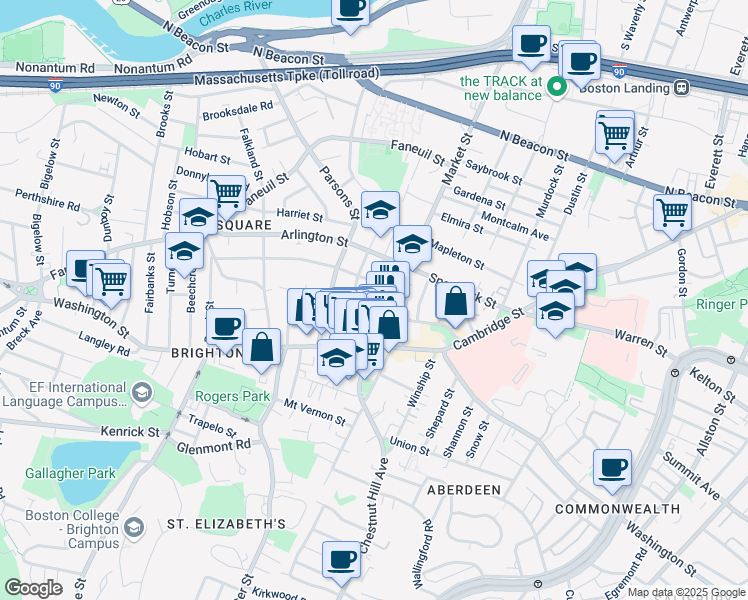 map of restaurants, bars, coffee shops, grocery stores, and more near 55 Leicester Street in Boston