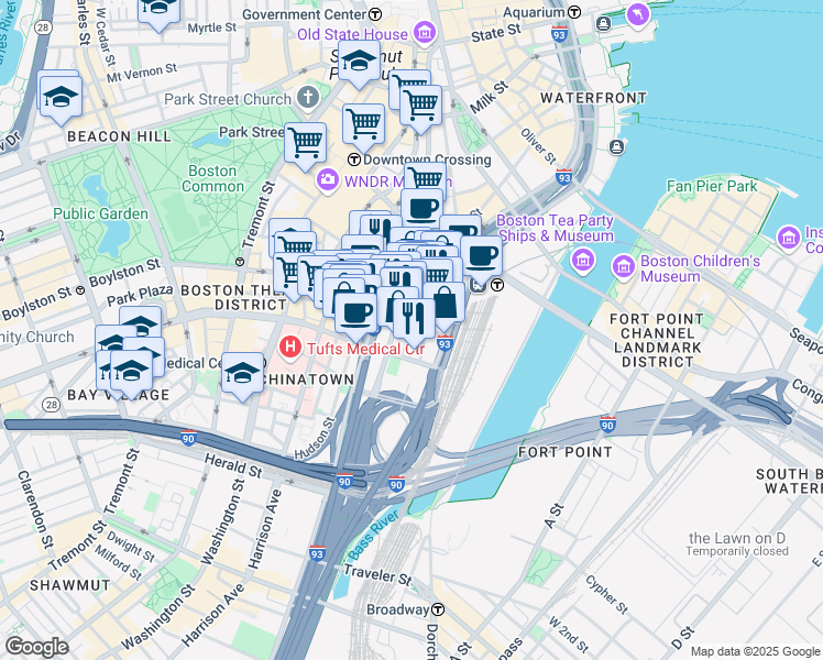 map of restaurants, bars, coffee shops, grocery stores, and more near in Boston