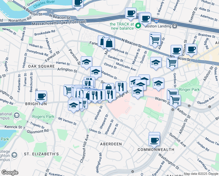 map of restaurants, bars, coffee shops, grocery stores, and more near 15 Sparhawk Street in Boston