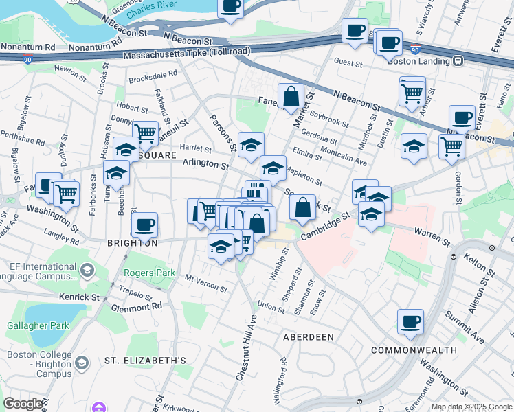 map of restaurants, bars, coffee shops, grocery stores, and more near 359 Market Street in Boston