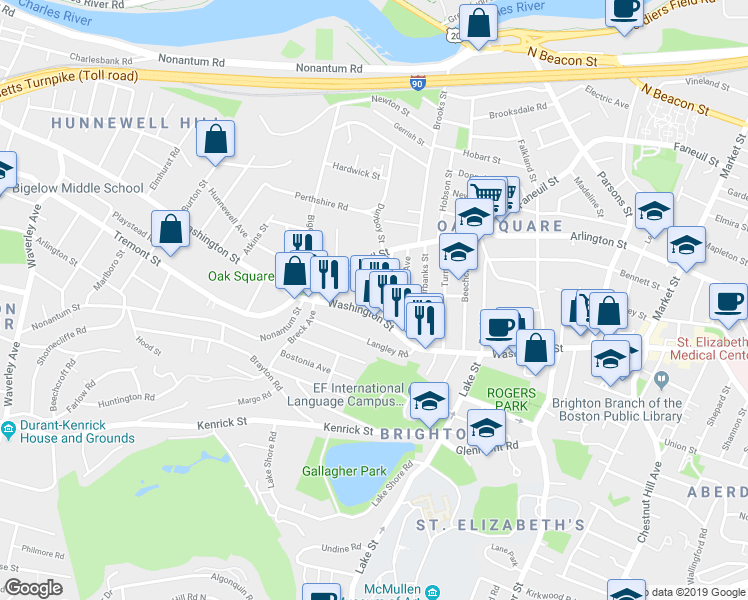 map of restaurants, bars, coffee shops, grocery stores, and more near 25-27 Montfern Avenue in Boston