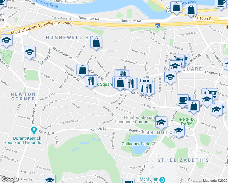 map of restaurants, bars, coffee shops, grocery stores, and more near 652 Washington Street in Boston