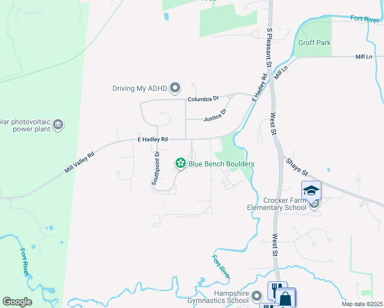 map of restaurants, bars, coffee shops, grocery stores, and more near 156a Brittany Manor Drive in Amherst